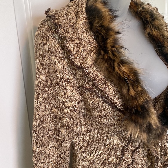 Boston Proper Faux Fur Collar Tie Front Cardigan. - Picture 6 of 16